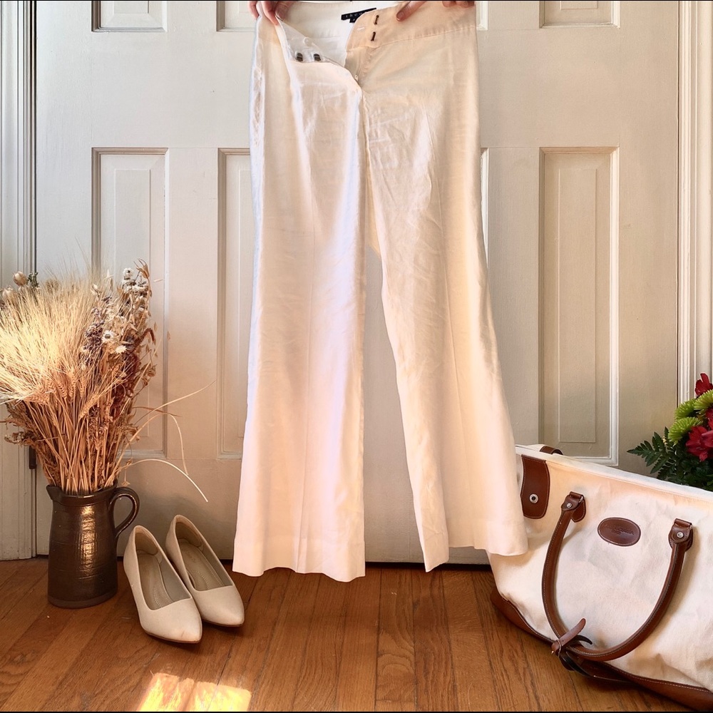Theory petit size 0 summer white linen blend pants